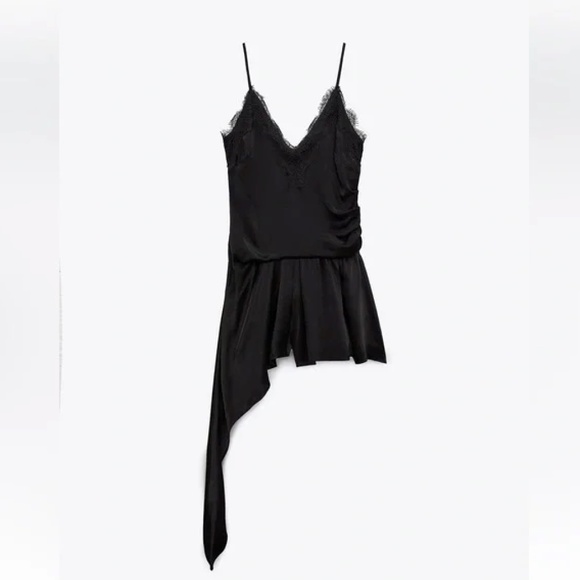 Zara Dresses & Skirts - Zara ASYMMETRIC HEM JUMPSUIT LIMITED EDITION Satin. Black. Size Large NWT